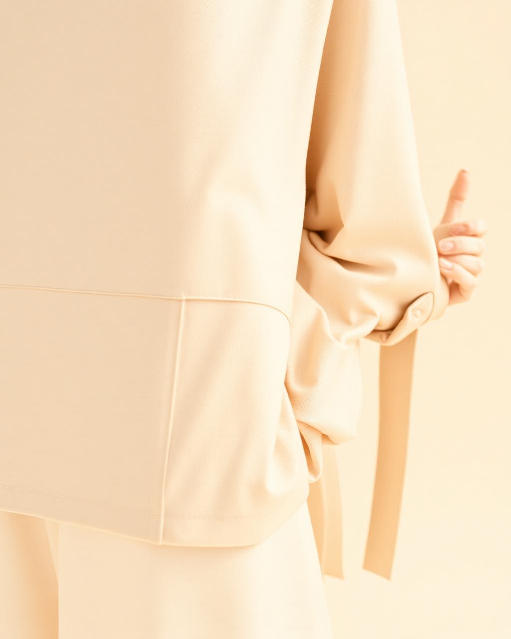 Detail of neutral beige tailoring on a cream background